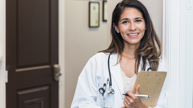 Female doctor smiling.